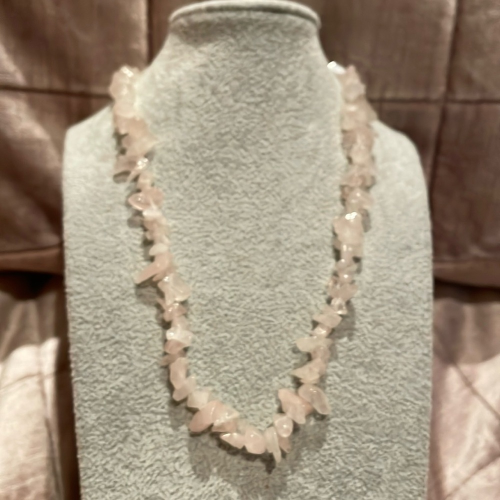 Carol Lee Rose Quartz Chip Love Amore Necklace